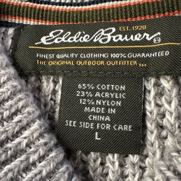Eddie Bauer Mens Sweater Size Large Pullover Heathered Gray V Neck - Picture 2 of 8